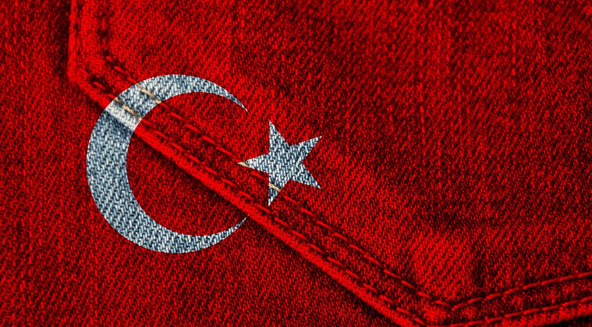 Red jeans with the flag of Turkey